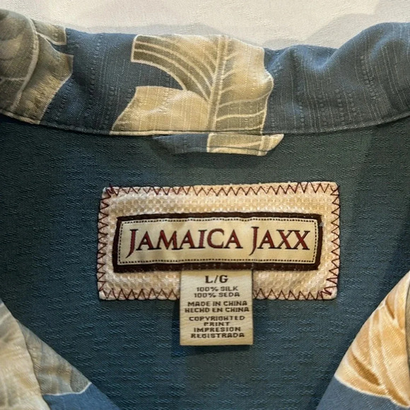 Jamaica Jaxx men’s 100% silk button down up Hawaiian shirt large EUC - Picture 2 of 3